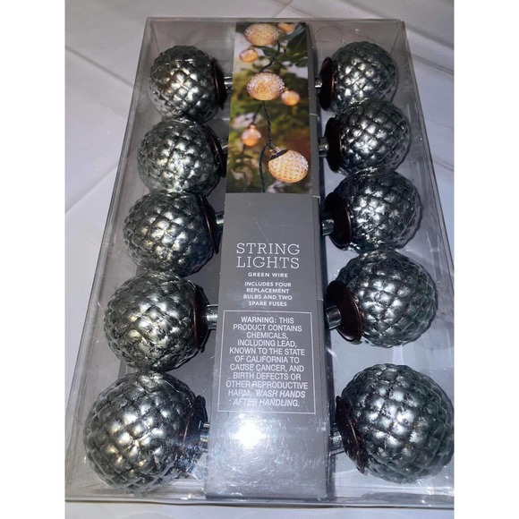 NEW Threshold Metallic Silver Sphere String Lights 10ct Outdoor Patio Party - Picture 2 of 3